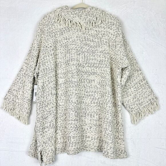 Ali Miles Cowl Neck Sweater Fringe Yarn Knit Size 2X Natural Boucle Chenille - Picture 2 of 8